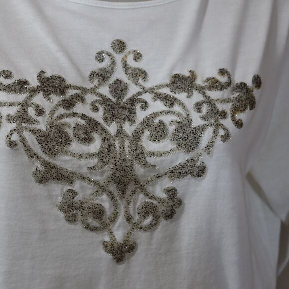 Velvet Silver Embellished Long Sleeve Tee | Vintage 90s Normcore Medium - Picture 3 of 12